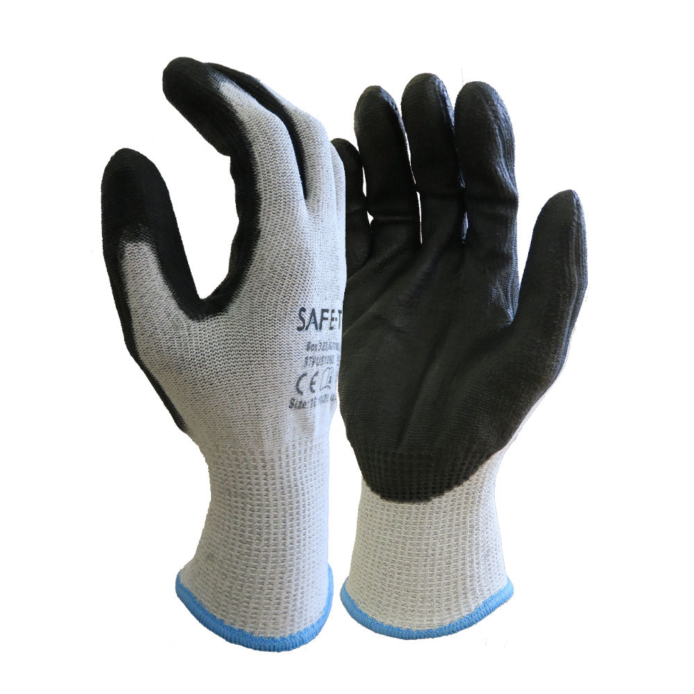 Grey safety glove with black palm