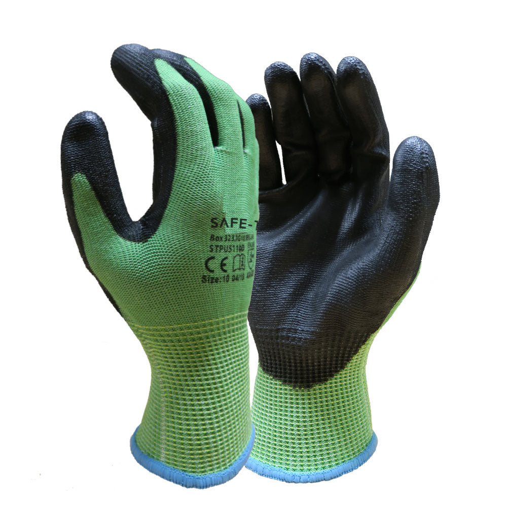 Green safety glove with black palm