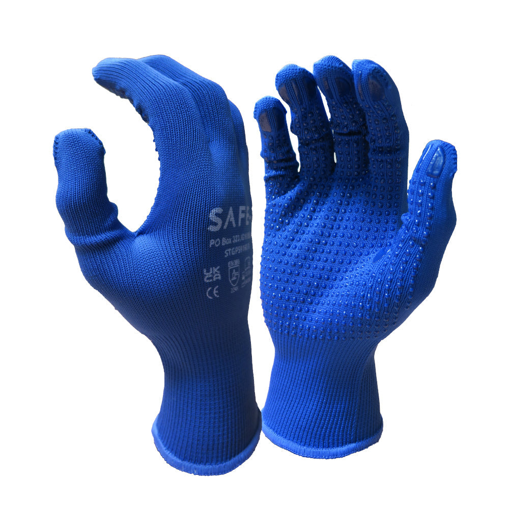 Blue safety glove with blue dot palm